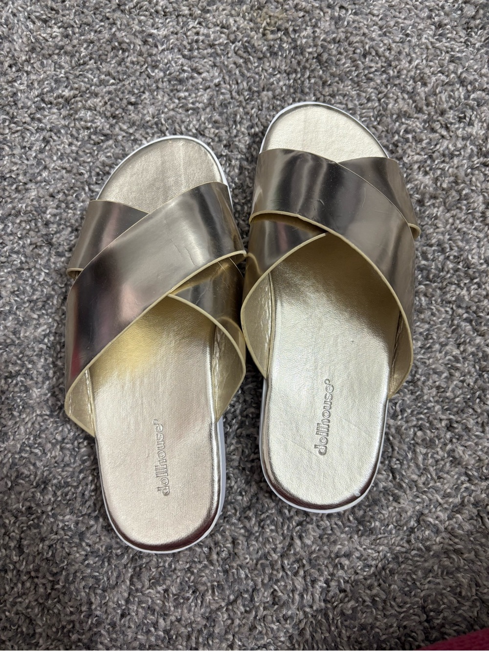 Dollhouse Metallic Gold Crisscross Slide Sandals